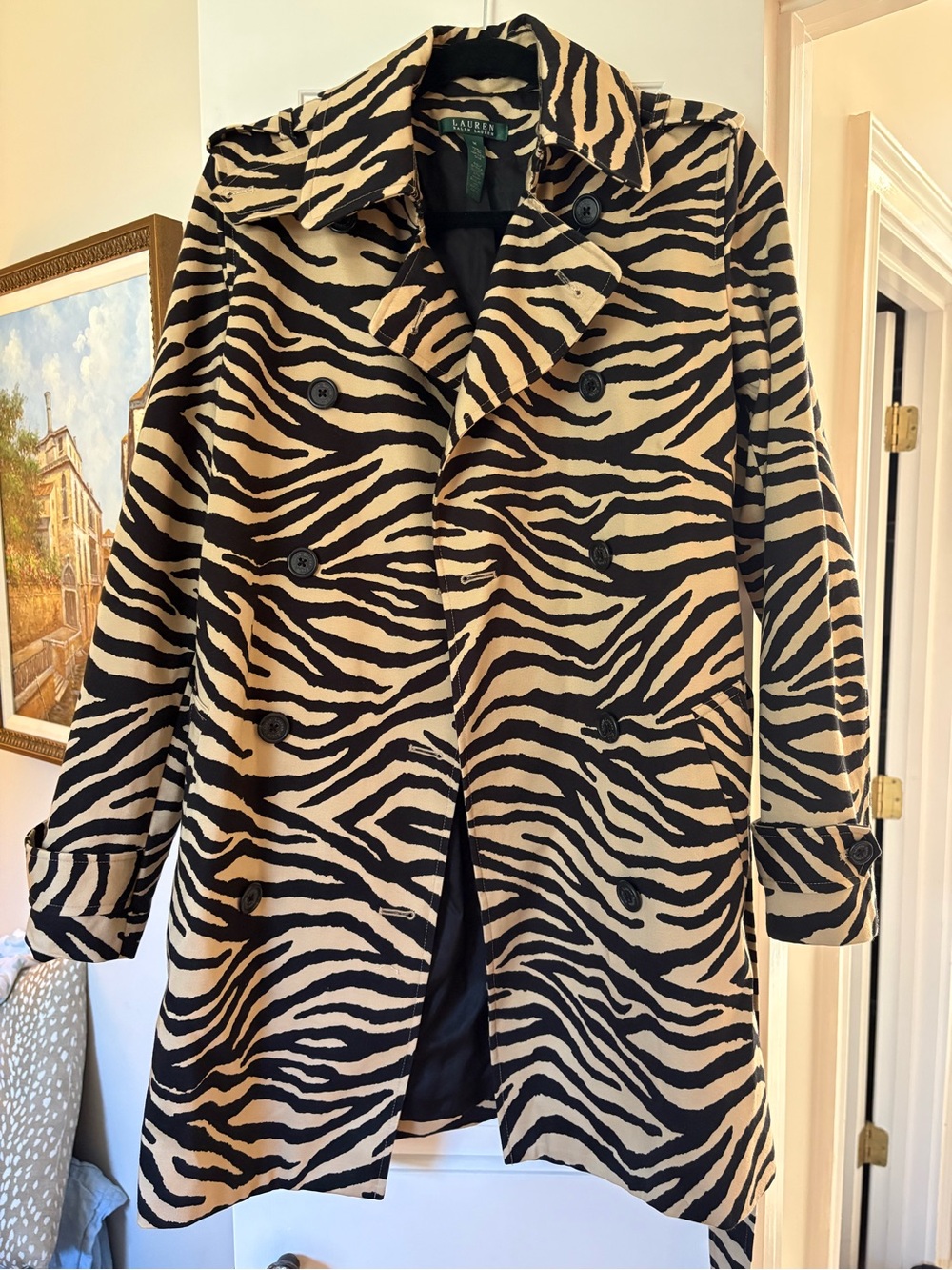 Ralph Lauren Black and Tan Zebra-Print Trench Coat